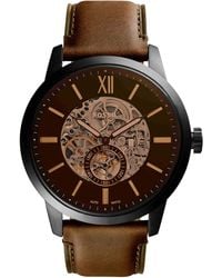 Fossil - Townsman Automatic Stainless Steel And Leather Three-hand Skeleton Watch - Lyst