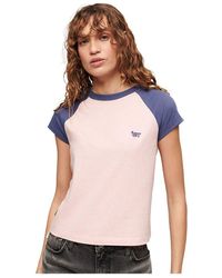 Superdry - Essential Raglan-T-Shirt aus Bio-Baumwolle mit Logo Zart Pink/Mariner Marineblau 42 - Lyst
