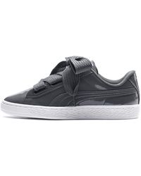 puma patent basket heart trainer in white
