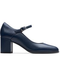 Clarks - Freva 55 Strap Leather Shoes In Navy Standard Fit Size 8 - Lyst