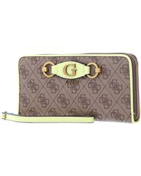Guess - Izzy SLG Large Zip Around Wallet Latte Logo / Light Lime - Lyst