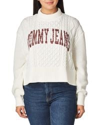 Tommy Hilfiger - Tommy Jeans Tjw Crop College Cable Sweater DW0DW14273 Pullover - Lyst