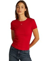 Tommy Hilfiger - Donna T-Shirt iche Corte Essential Rib Slim Fit - Lyst