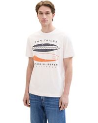 Tom Tailor - Basic T-Shirt mit Streifen und Print - Lyst