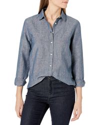 Amazon Essentials Relaxed-fit Long-sleeve Linen Shirt - Blue