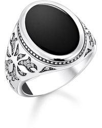 Thomas Sabo - Signet Ring With Black Onyx Silver Blackened - Lyst