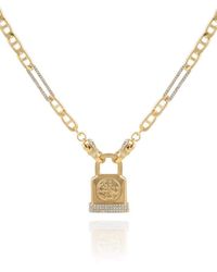 Guess - Womens Gold-tone Chain Necklace Logo Padlock Pendant - Lyst