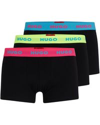 HUGO - S Trunk Triplet Pack Three-pack Of Stretch-cotton Trunks With Logo Waistbands Yellow - Lyst
