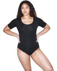 American Apparel Cotton Spandex Short Sleeve Double U Bodysuit Size S Black