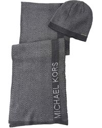 Michael Kors - Metallic Zig Zag Logo Scarf & Beanie Hat Set - Lyst