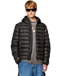 DIESEL - Hooded Nylon Puffer Jacket With Piping - Lyst
