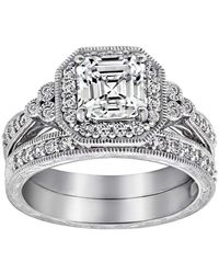 Amazon Essentials - Platinum-plated Sterling Silver Antique Ring Set With Asscher-cut Infinite Elements Cubic Zirconia - Lyst