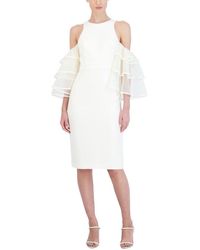 BCBGMAXAZRIA - Fitted Short Evening Dress Cold Shoulder Ruffle Sleeve Back Slit - Lyst