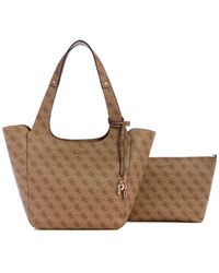 Guess - Calista 2 in 1 Tote Latte Logo - Lyst