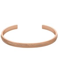 Fossil - Harlow Linear Texture Rose Gold-tone Stainless Steel Cuff Bracelet - Lyst