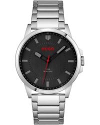 HUGO - Stainless-steel Watch With Vertical-brushed Black Dial - Lyst