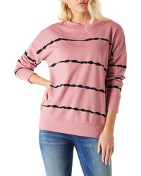 HIKARO Sweatshirt Langarmshirt Rundhals Streifen Pullover Oberteile Casual Sweater Top Bluse für Frauen - Pink