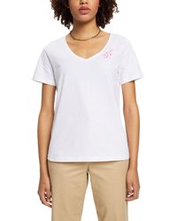 Esprit - Edc By T-shirt Met V-hals En Bloemenborduurwerk - Lyst