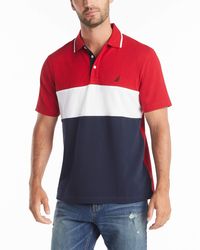 Nautica - Short Sleeve 100% Cotton Pique Color Block Polo Shirt - Lyst