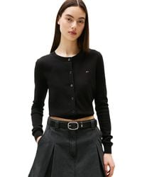 Tommy Hilfiger - Donna Giacca in Maglia Cardigan Essential Crew Neck con Chiusura a Bottoni - Lyst