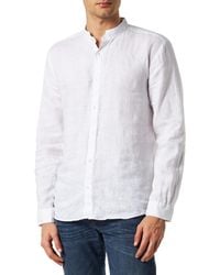 HUGO - S Elvory Collarless Slim-fit Shirt In Linen With Stand Collar White - Lyst