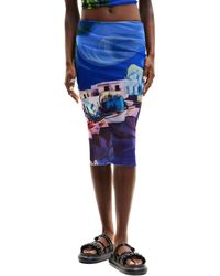Desigual - M. Christian Lacroix Landscape Midi Skirt 24swfk05 Size S Blue - Lyst