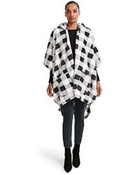 Steve Madden Sherpa Open Front Hooded Poncho W/pockets - Multicolor