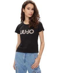 Liu Jo - T shirt donna basica con logo animalier nero ES24LJ22 VA4105 JS003 M - Lyst