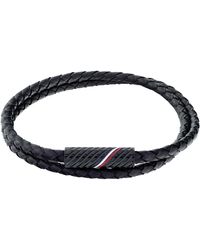 Tommy Hilfiger - Jewelry Ionic Plated Black Steel & Black Leather Rope Bracelet,color: Black - Lyst