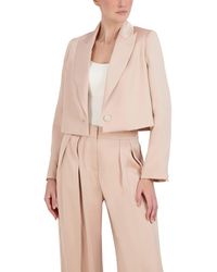 BCBGMAXAZRIA - Relaxed Cropped Satin Jacket Long Sleeve V Neck Peak Lapel Button Front - Lyst