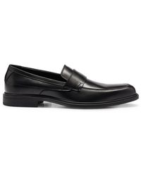 HUGO - S Kerr Loaf Nappa-leather Loafers With Stacked Logo Trim Size 10 - Lyst