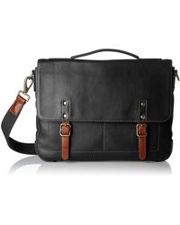 Fossil Defender Leather Briefcase Messenger Bag - Black