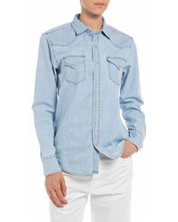 Replay - Camicia in Jeans Donna ica Lunga in Cotone - Lyst
