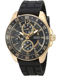 Guess - U0798g3 Sporty Gold-tone Stainless Steel Watch With Multi-function Dial And Black Strap Buckle - Lyst