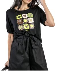 Liu Jo - T shirt donna nodino M con logo nero/cuori ES24LJ29 VA4106 JS360 S - Lyst