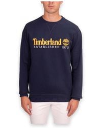 Timberland - Established 1973 Embroidery Logo Brush Back Crew Neck Dark Sapphire Sweatshirt - Lyst