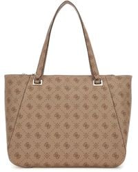 Guess - Shopper Met Laptopvak Calebra Tote Bag Latte Logo Lichtbruin - Lyst