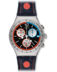 Swatch Analog Quarz Uhr mit Leder Armband YCS571 - Mehrfarbig