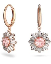 Swarovski - Sunshine Drop Hoop Earrings With Pink And Clear Crystal Sun Motif On A Rose Gold-tone Finish Setting - Lyst