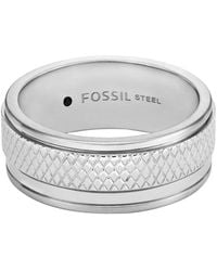 Fossil - Knox Silver Stainless Steel Ring - Lyst