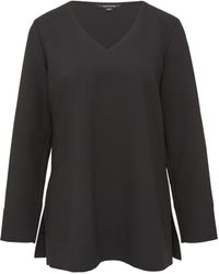 Comma, - Lange Crêpe-Bluse mit V-Ausschnitt und seitlichen Schlitzen schwarz 36 - Lyst