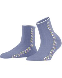 Esprit - Structured Leaves Short Socks Cotton Lyocell Blue Green More Colours Patterned Mid-calf Length 1 Pair - Lyst