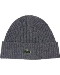 Lacoste - Rb9883 Wool Beanie Hat In Grey - Lyst