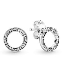 PANDORA - Moments Boucles d'oreilles à tige en forme de cœur en argent sterling avec zircone cubique - Lyst
