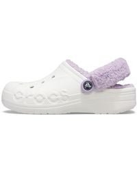 Crocs™ - Baya Lined Fuzz-strap Clog White/lavender Size 10 Uk - Lyst