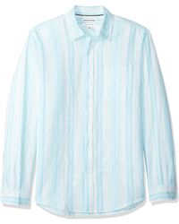 Amazon Essentials Regular-fit Long-sleeve Stripe Linen Shirt - Blue