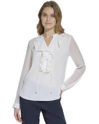 Tommy Hilfiger - Classic Long Sleeve Ruffle Front Blouse - Lyst