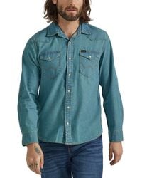 Wrangler - Iconic Denim Regular Fit Snap Shirt Hemd mit Button-Down-Kragen - Lyst
