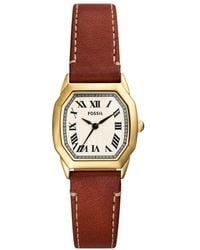 Fossil - Harlow Three-hand Gold Stainless Steel And Medium Brown Leather Band Watch - Lyst