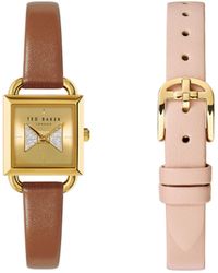 Ted Baker - Taliah Ladies Box Set Tan & Pink Leather Strap Watch - Lyst